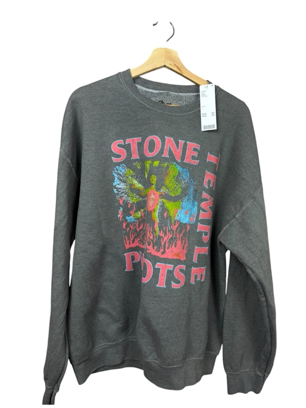 Oxford Gray Crewneck Sweatshirt with Pink and Blue Graphic
